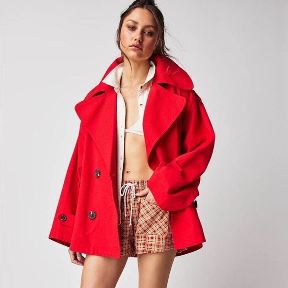 Free People Red Short Trench Coat